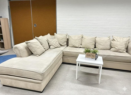 Luxe Hoekbank - Stof, Beige, Zespersoons Roos Repose