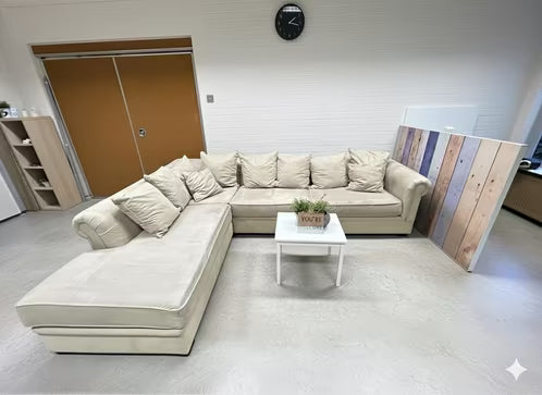 Luxe Hoekbank - Stof, Beige, Zespersoons Roos Repose