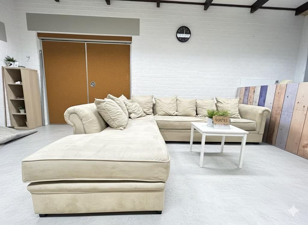 Luxe Hoekbank - Stof, Beige, Zespersoons Roos Repose